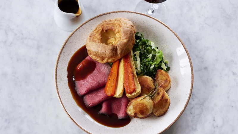 Roast Beef dinner at Bistrot Pierre. Sunday Roast.