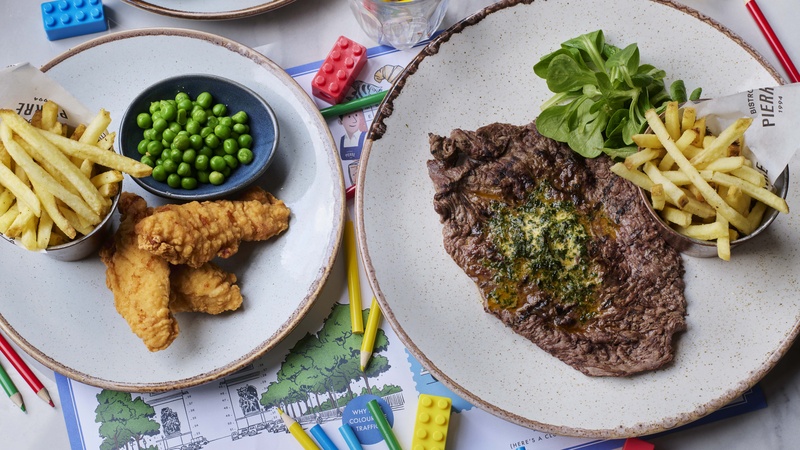 Childrens menu - steak frites and chicken goujons